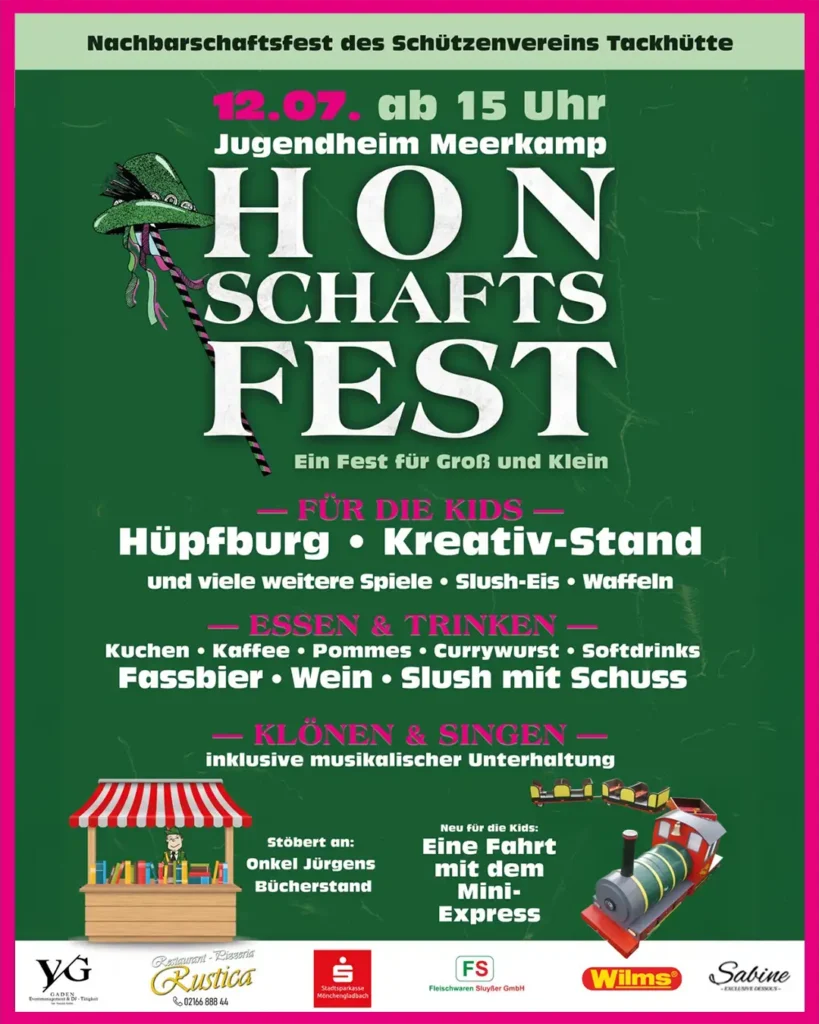Plakat für das Honschaftsfest Tackhütte 2025 in Mönchengladbach Meerkamp.