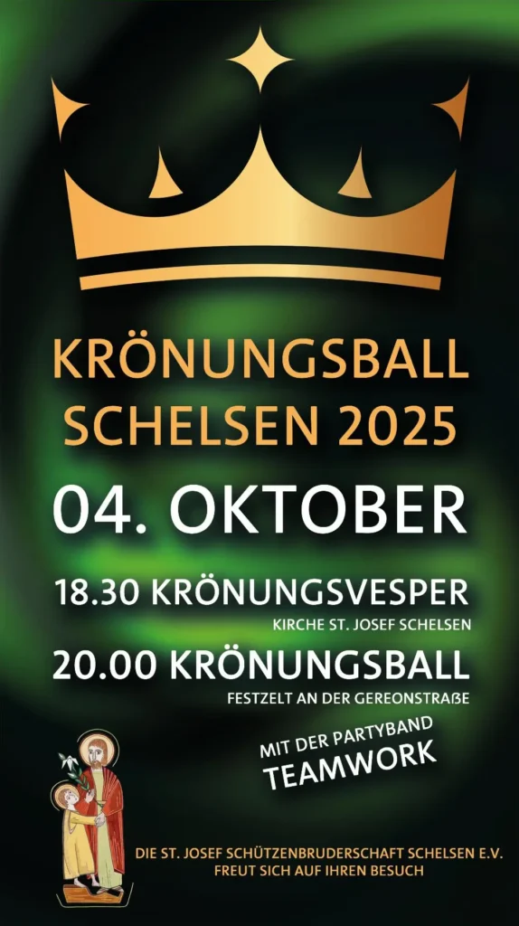 Plakat für den Krönungsball der St. Josef Bruderschaft Schelsen am 4.10.2025 in Mönchengladbach Schelsen