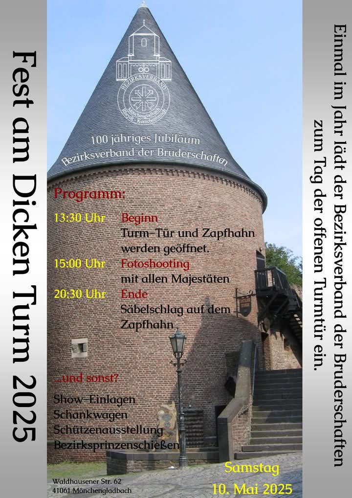 Plakat zum Fest am Dicken Turm 2025 des Bezirksverband Mönchengladbach, Rheydt, Korschenbroich