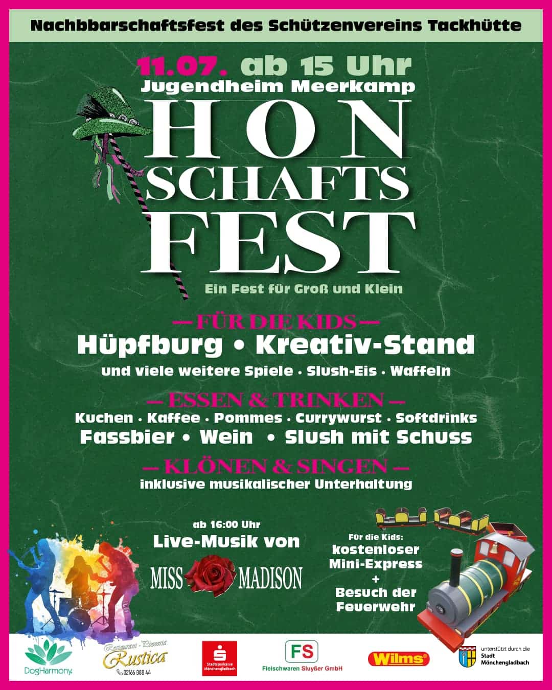 Plakat für das Honschaftsfest Tackhütte 2026 in Mönchengladbach Meerkamp Giesenkirchen am 11. Juli 2026